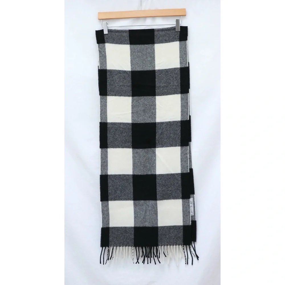 MT Linea Emmeti Luxury 100% Soft Wool Scarf plaid unisex mens womens ivory black